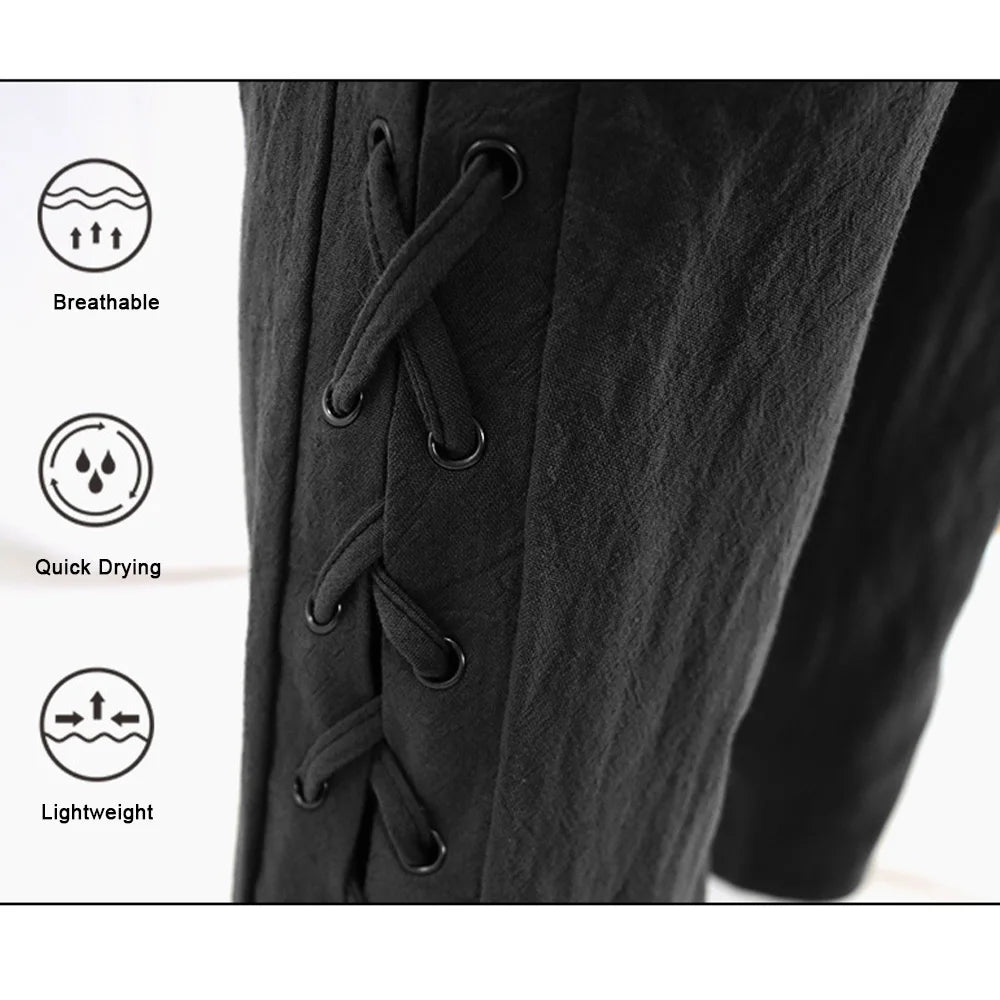 Pirate Pant Viking Costume for Men Renaissance Medieval Pants Drawstring Shorts Halloween Costume Adult Cosplay