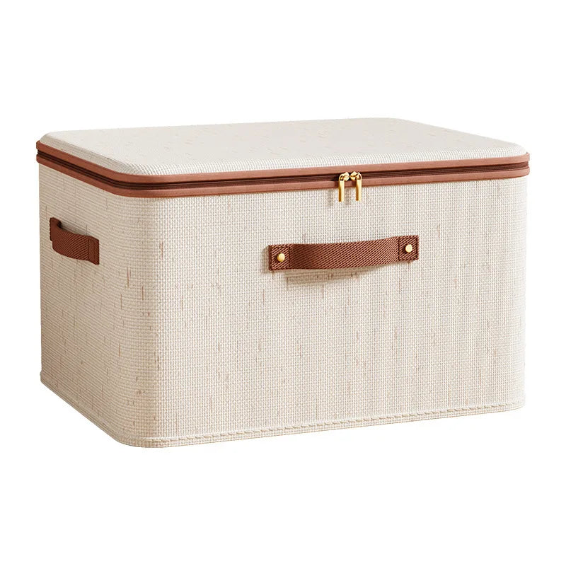Large Household Storage Box Heavy-duty Hard Shell Cotton Linen Zipper Storage Organizer Box with Lid for Clothes Toys Blankets