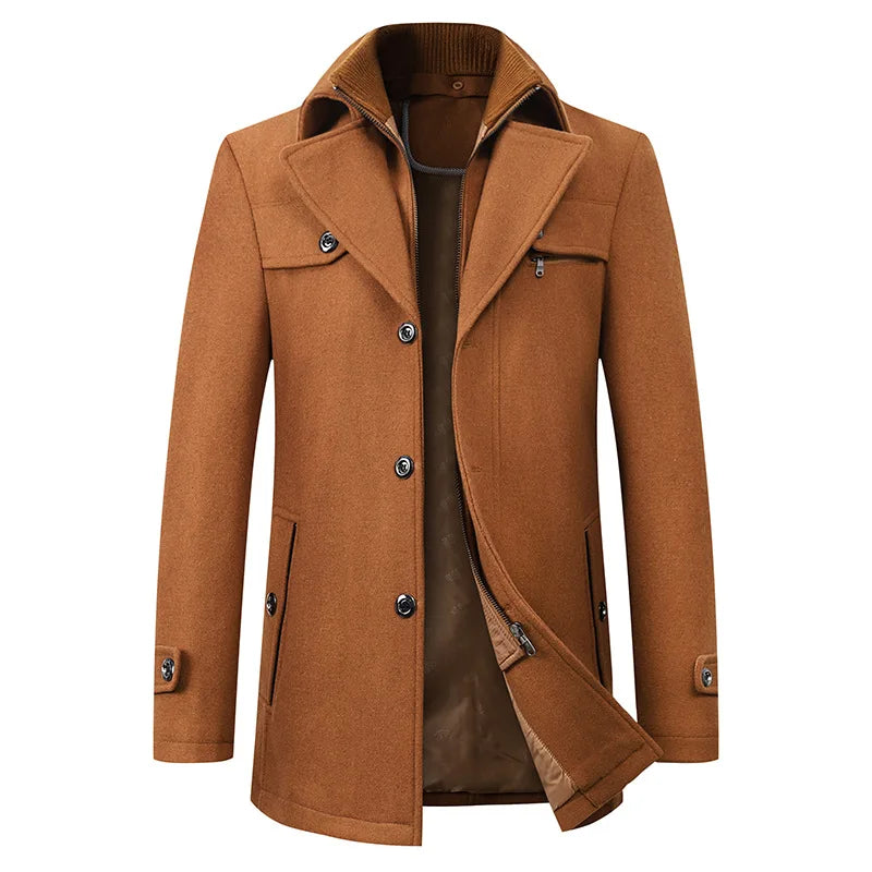 2025 Autumn Winter Middle-aged Coat Men Fashion Double Collar Cold-resistant Business Overcoat Thickened Wool Coat Men Clothing