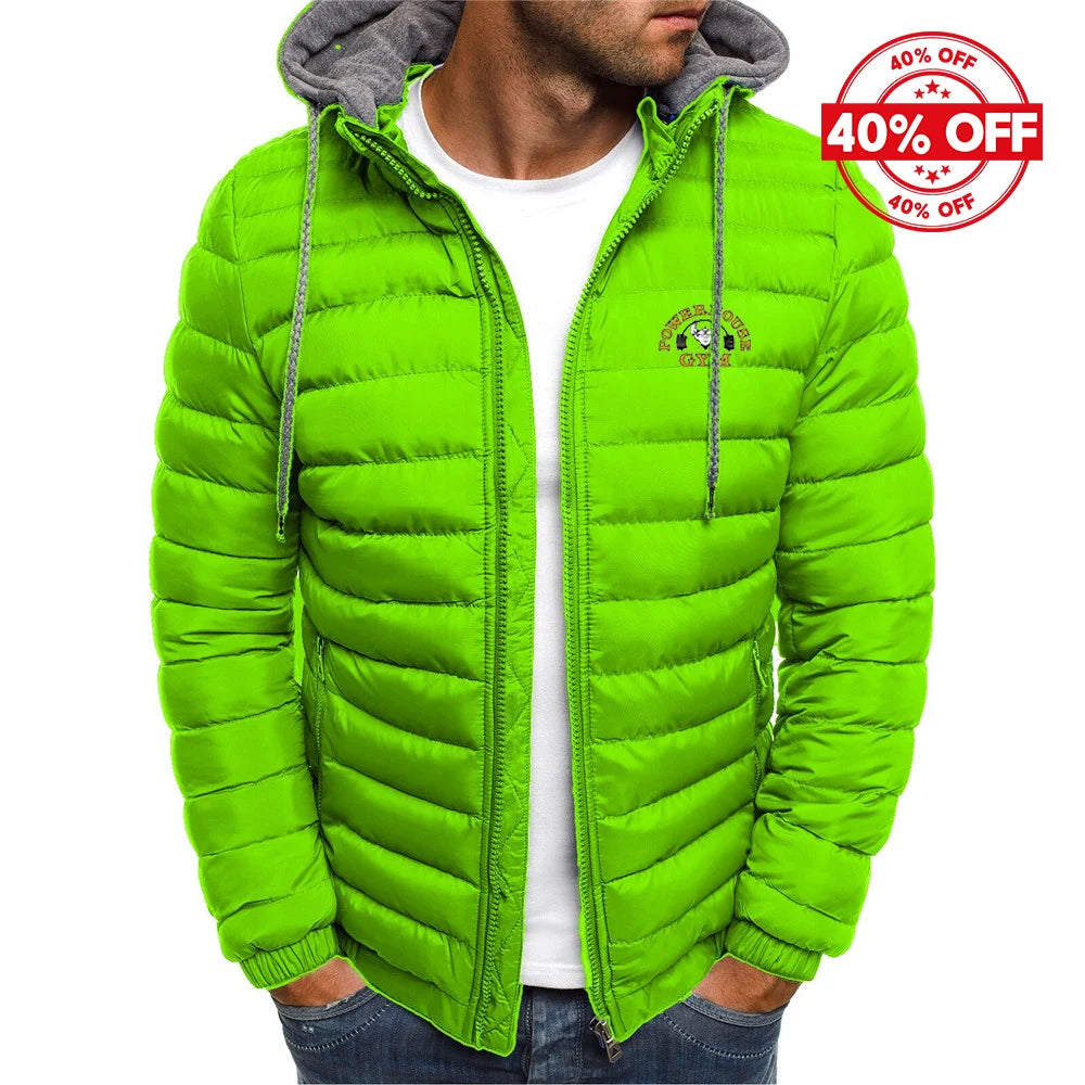2025 Autumn And Winter Man's Solid Color Fashion Hoodies Coat Powerhouse Gym Logo Logo Print Cold-Proof Cotton-Padded Jacket