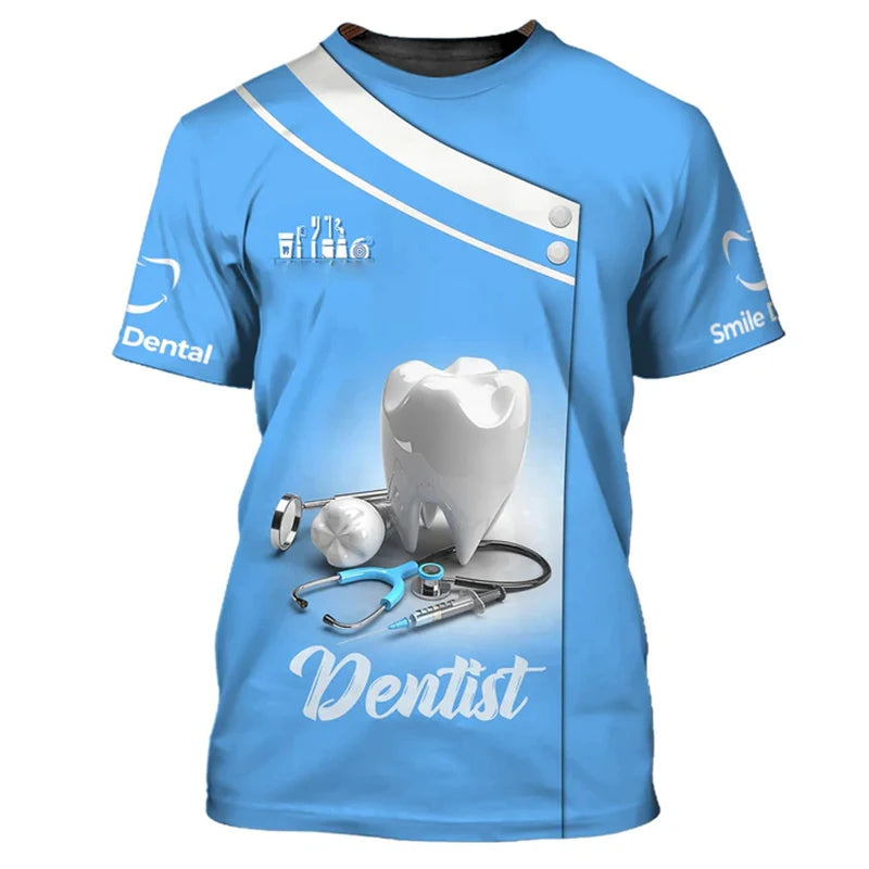 Dentist Work Uniform Funny Cosplay T-shirt For Men Cute Novelty Tooth Design O-neck T Shirts Breathable Oversized Women Tee Top