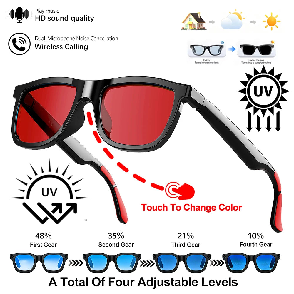 High Appearance Audio Glasses Electrochromic Lenses Answer Calls Play Music Magnetic Charging Touch To Change Color Smartglasses