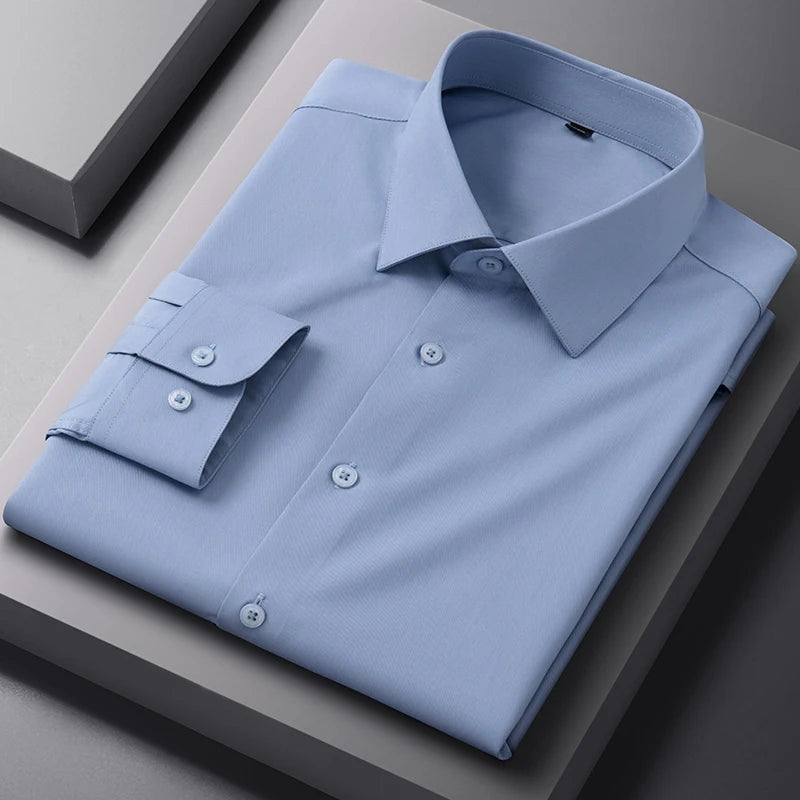 Bamboo Fiber Anti-Wrinkle Mens Shirts Long Sleeve Dress Shirts For Slim Fit Camisa Social Business Blouse White Shirt S-7XL 8XL