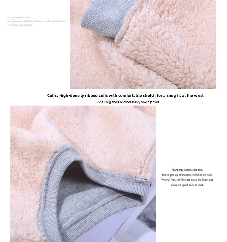 Lamb Velvet Hoodie Men's Thickened Fleece round Neck Casual Versatile Teenage Warm Top Lamb Velvet Jacket Winter Fashion