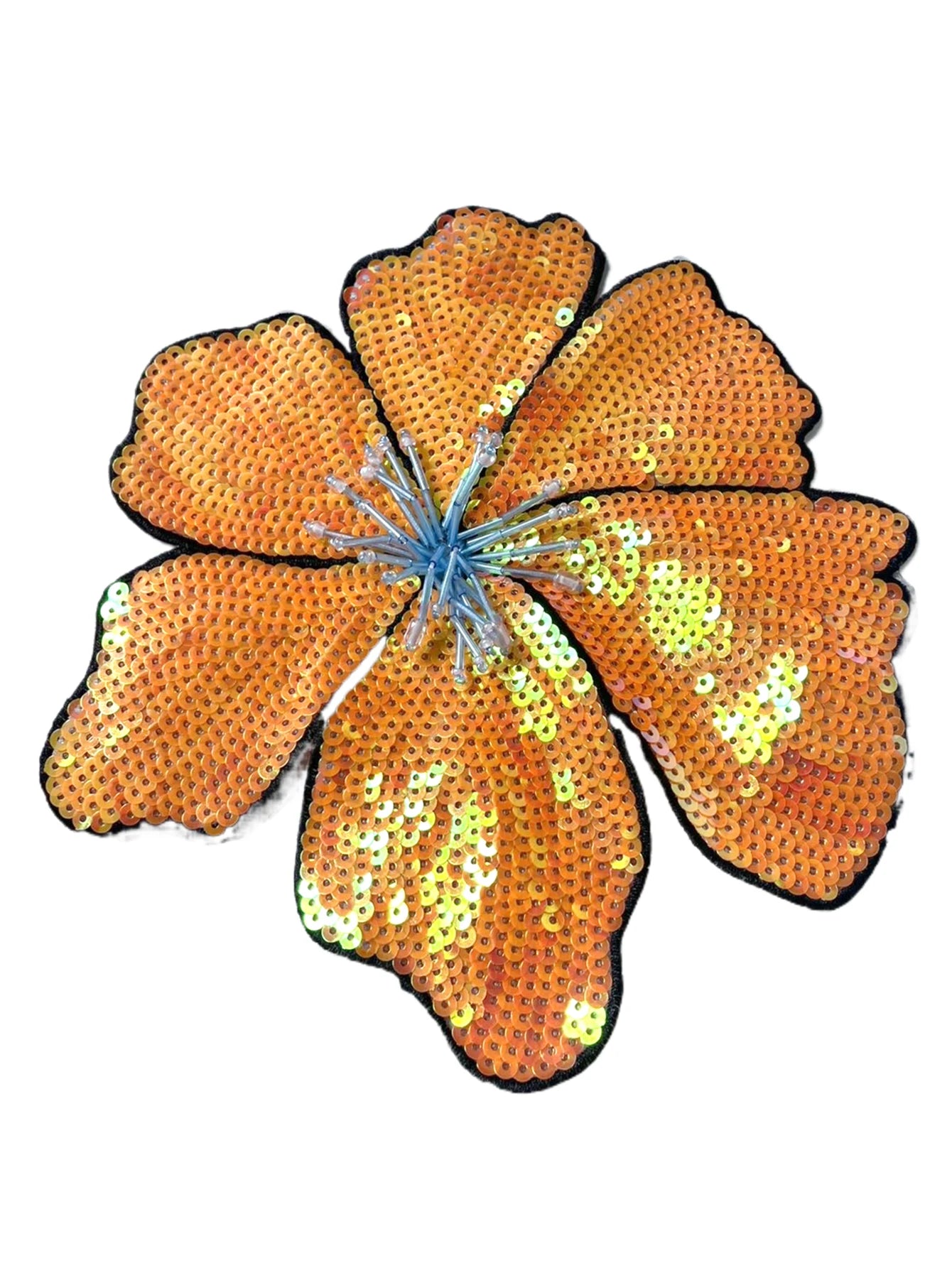 1 Piece 20CM Shining Red Orange Blue Golden Silver Pink Sequins Beads Sew Flower Patch for Evening Dress Swimsuit DIY Applique