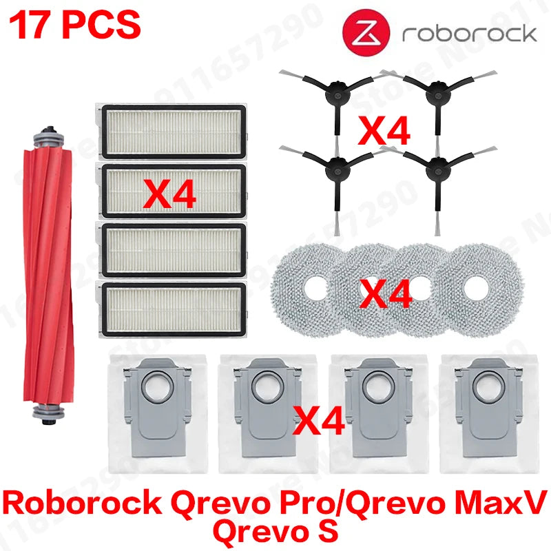 Roborock Qrevo Pro/Qrevo MaxV/Qrevo S Robot Vacuum Spare Parts Main Side Brushes Mop Cloths HEPA Filters Dust Bags Accessories