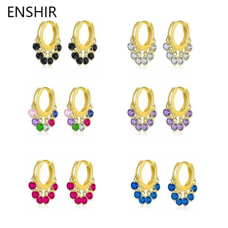 ENSHIR Colorful Cubic Zircon Tassel Hoop Earring for Women Dainty Gold Color Earrings Jewelry Wholesale