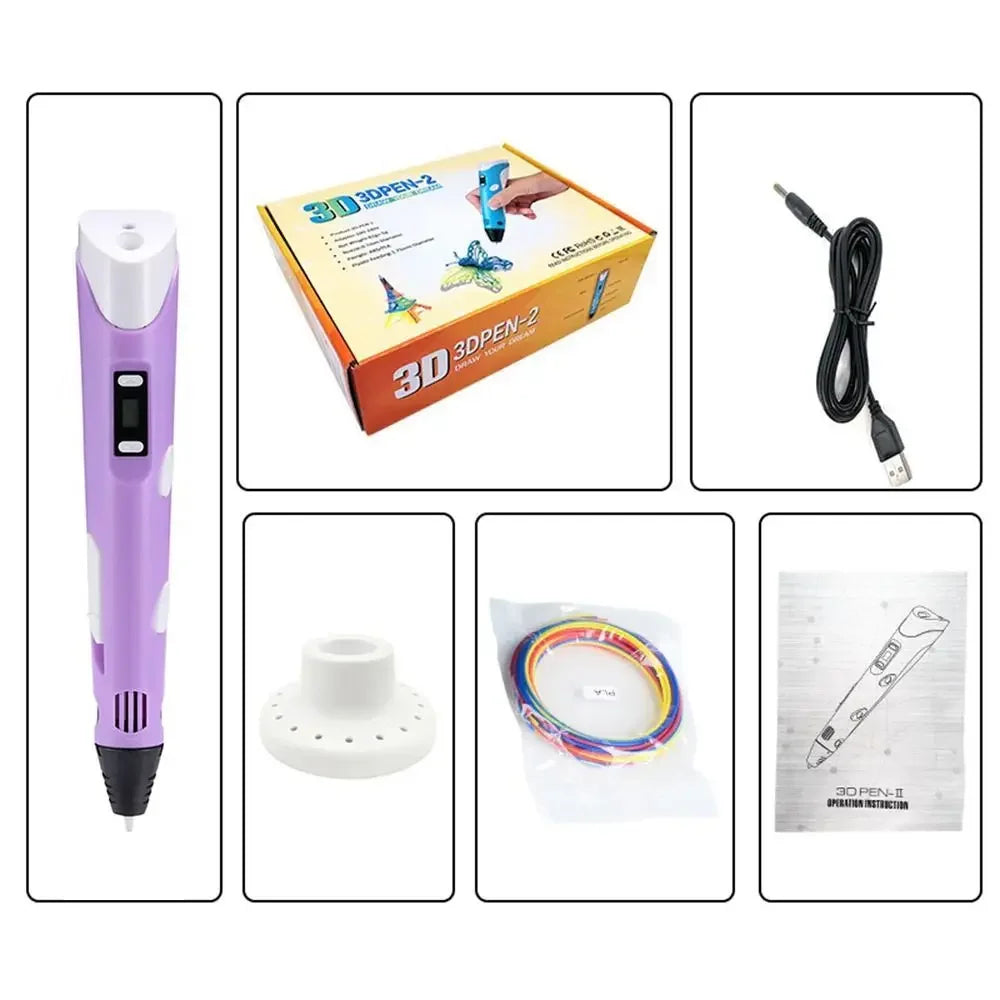 3D Printing Pen Arts Printer Set PLA Filament Drawing Print For Kids Adult Creative Toy Gift 36M PLA Filaments +USB 3D Pens