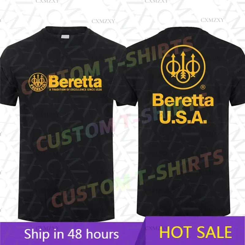 Men T Shirt Casual Berettas Guns Weaponry T-shirt Graphic Summer Sports Short Sleeves 100% Cotton Streetwear S-3XL Cool Tee