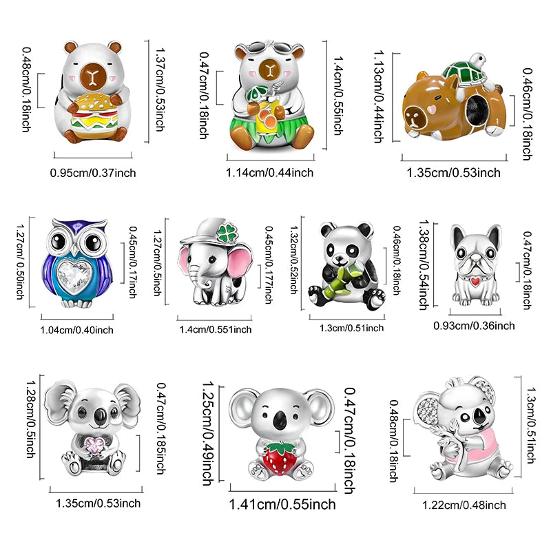 925 Sterling Silver Owl Dinosaur Panda Chameleon Cute Charm Bead Fit Diy Bracelet Bangle Making Gift of High Quality Jewelry