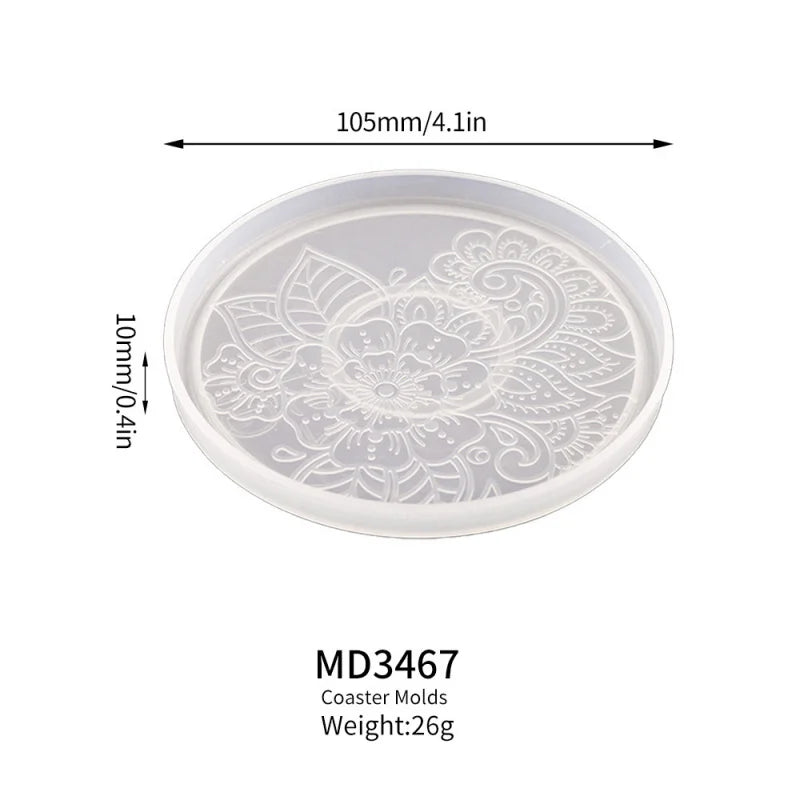 Round Coaster Silicone Mold Epoxy Resin Crystal Mold DIY Coffee Wine Glass Flower Coaster Plaster Concrete Home Decor Crafts