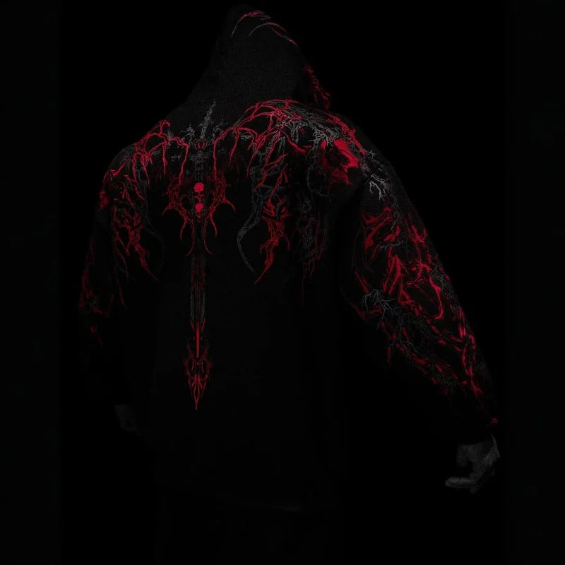 2025 Nuwe Amerikaanse Styl Mans Hooded Sweatshirt Modieuse Handelsmerk Donker Styl Sport Fiksheid Hoë Straat Herfs Winter Mans Sweatshirt