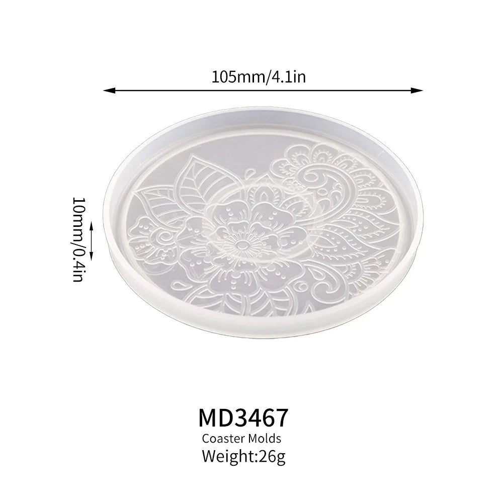 Round Coaster Silicone Mold Epoxy Resin Crystal Mold DIY Coffee Wine Glass Flower Coaster Plaster Concrete Home Decor Crafts