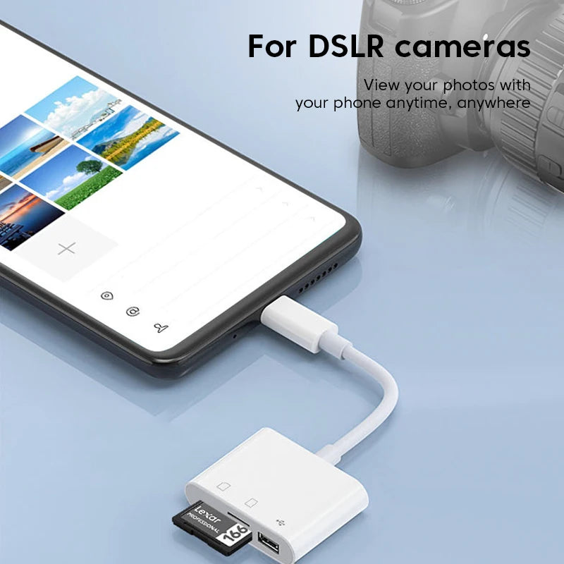 USB C SD Card Reader for Phone Type C 3 in 1 SD TF CF Card Reader Type C CF Card Reader Adapter Camera Card Reader Plug and Play