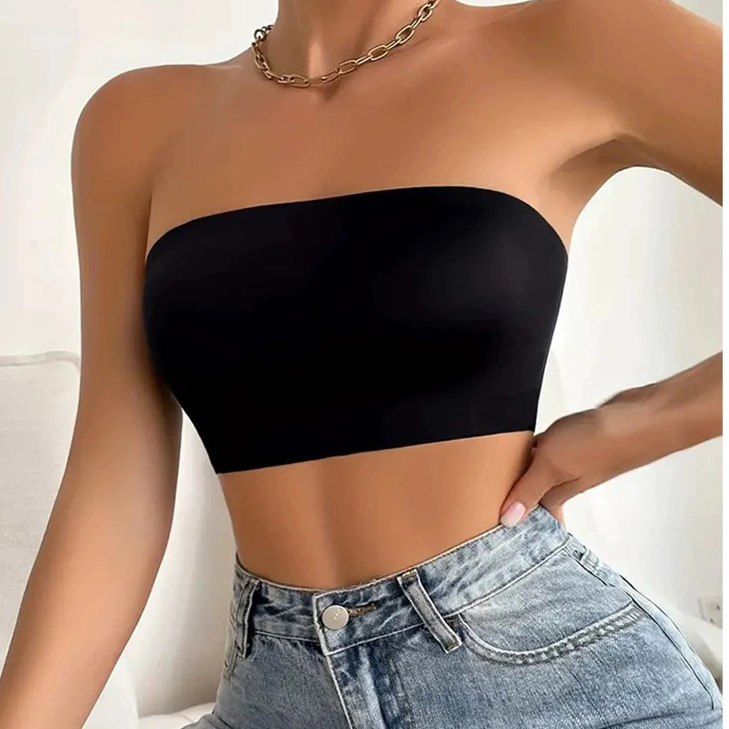 2025 Fashion Women Tube Tops Strapless Bra Black Skin Chest Wrap Bandeau Unlined Seamless Breathable Comfortable Underwear Tops