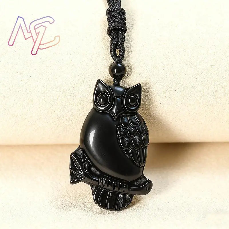 Real Obsidian Owl Pendant Necklace Natural Jewelry Charm Luxury Talismans Amulet Men Fashion Vintage Carved Gifts for Women