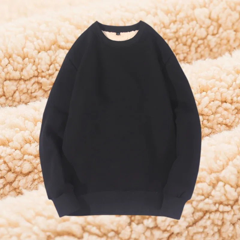 Lamb Velvet Hoodie Men's Thickened Fleece round Neck Casual Versatile Teenage Warm Top Lamb Velvet Jacket Winter Fashion