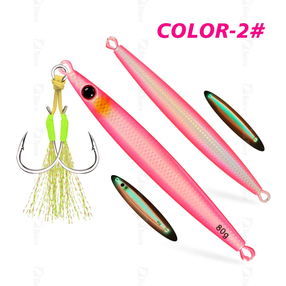 TOLU 2024 New 40g/60g/80g Fast Sinking Jigging Fishing Lure Laser Paper Coating Luminous Jig Lure Sea Fishing Trolling Jigging