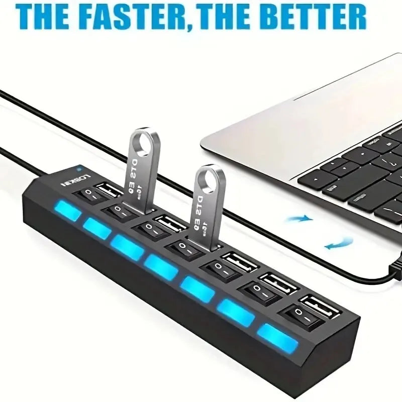 Hoëspoed 4/7 Poorte USB HUB 2.0 Adapter Uitbreider Multi USB-verdeeler Meervoudige verlenger met LED-lampskakelaar vir rekenaar skootrekenaar