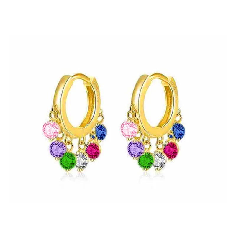 ENSHIR Colorful Cubic Zircon Tassel Hoop Earring for Women Dainty Gold Color Earrings Jewelry Wholesale