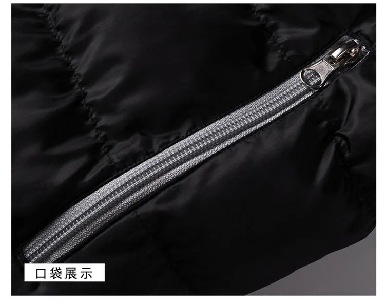 2024 men's trendy casual wear new warm parka winter coat solid color stand up collar zipper windproof cotton printed jacket