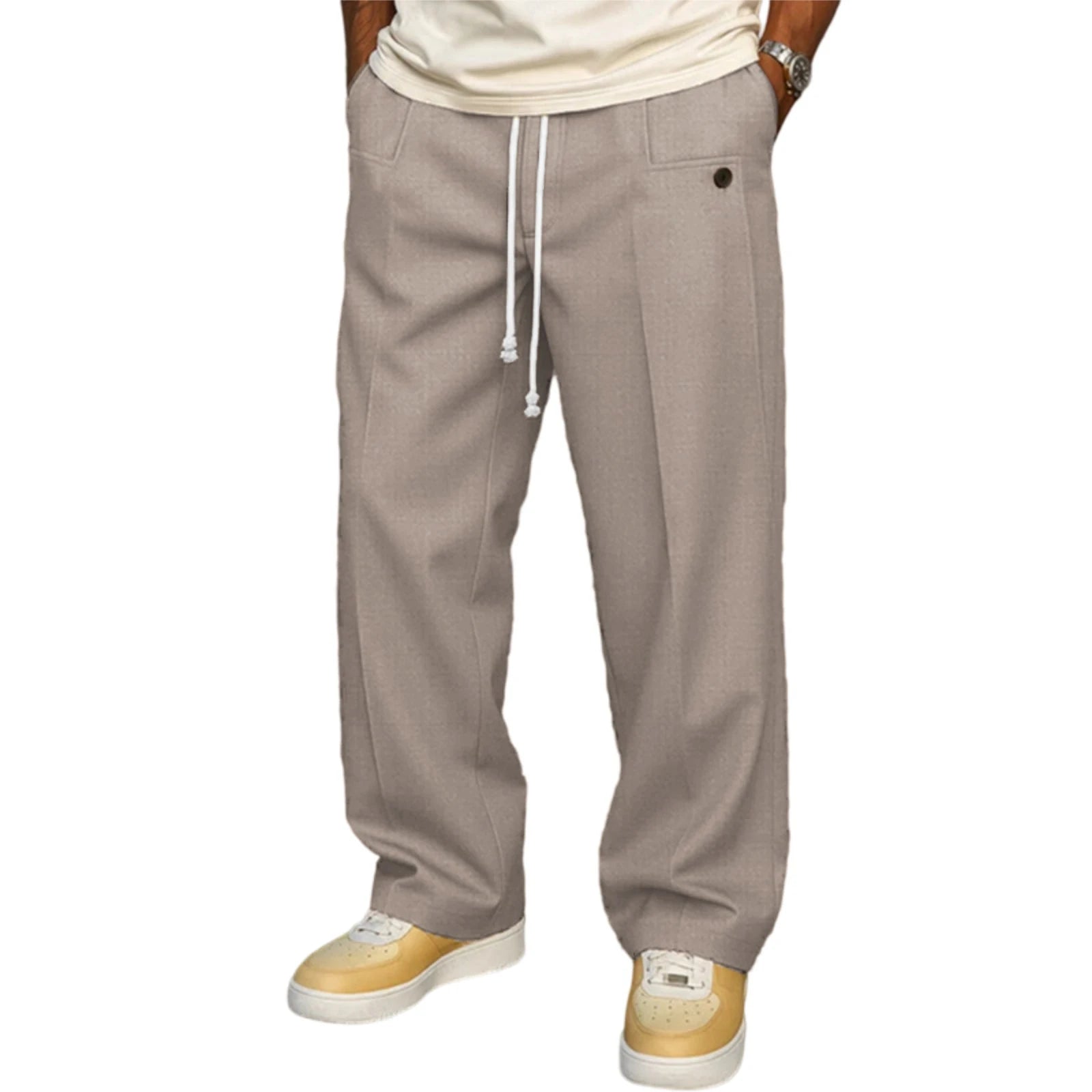 Men s Elastic Waist Jogger Pants with Side Pockets Comfortable Solid Color Casual Mid Rise  Fit Trousers