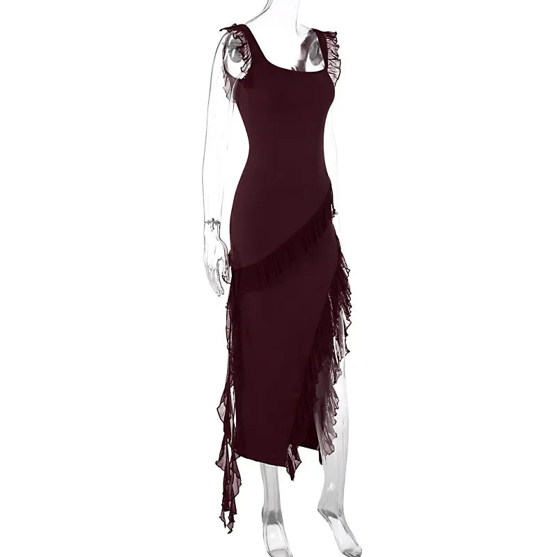 Sexy Sleevelss Ruched Party Club Bodycon Y2K Maxi Split Dresses For Women Summer 2026 Fashion Backless Evening Long Dress Outfit