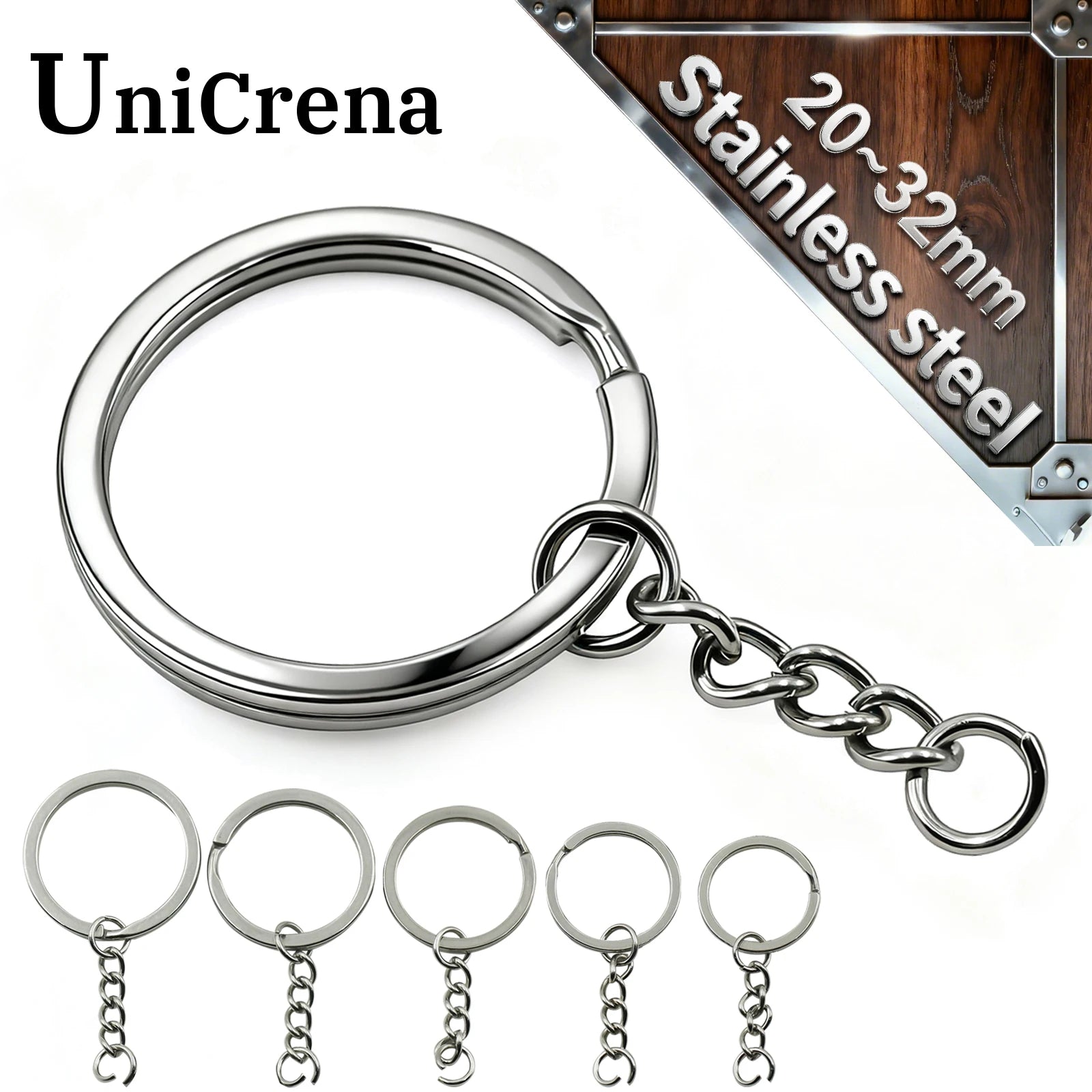 UniCrena Split Ring with Chain Stainless Steel Key Ring Keychain Connector for DIY Crafts, Jewelry Making, Dog Tag Bulk Supplie