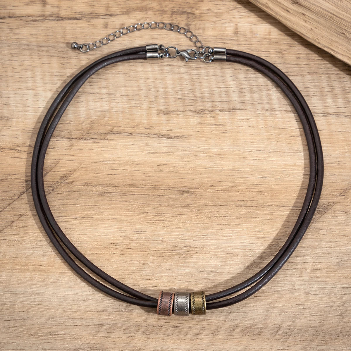 Vintage Pu Leather with Metal Beads Choker Necklace for Men Trendy Collar on the Neck Accessories 2023 Fashion Jewelry Male Gift