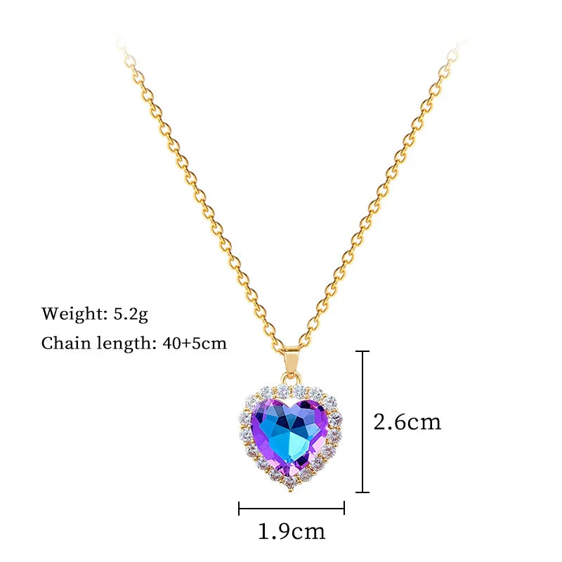 DIEYURO 316L Stainless Steel Colorful Crystal Simple Heart Pendant Necklace Women Girl Fashion Collarbone Chain Jewelry Gift