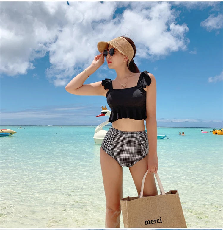 High Waist Women's Bikini Set Padded Ruffle Biquini Suit Two Pieces Swimwear Swimsuit High Quality Beach Suit 2023