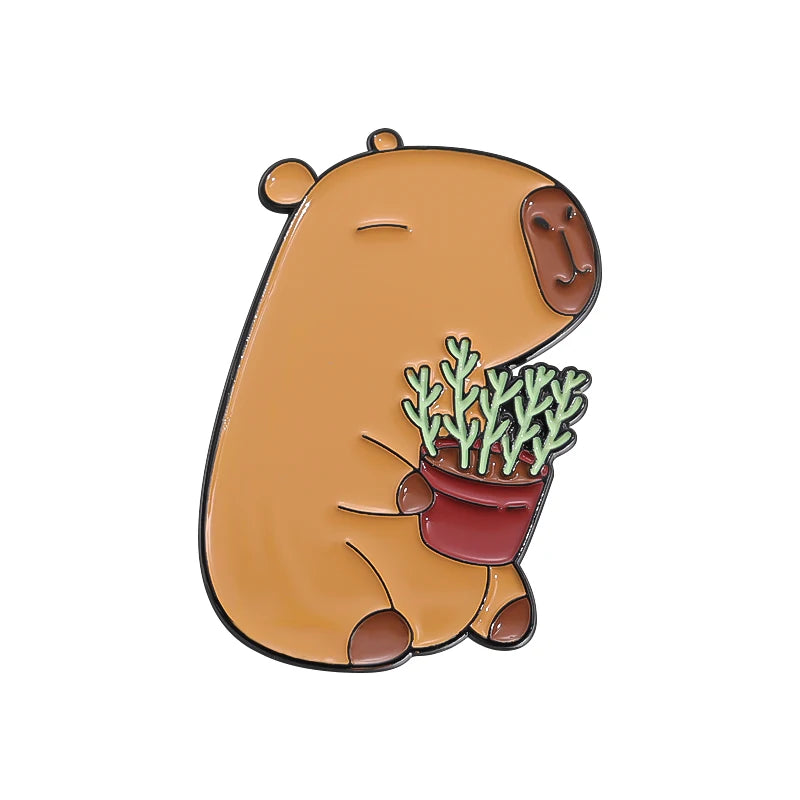 Cute Capybara Animal Enamel Pins Cartoon Cappy with Coffee Metal Brooches Lapel Badge Funny Animal Jewelry Gifts for Friends