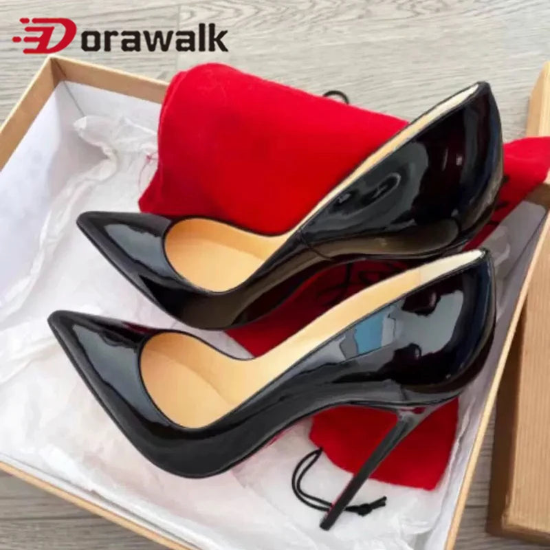 12cm 10cm Thin High Heels Sexy Patent Leather Pointed Toe Comfortable Stilettos Celebrity For Pumps OL Black dress Shoes Ladies