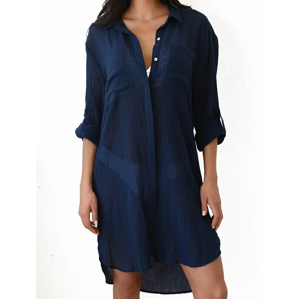 Cotton Tunics for Beach Women Swimsuit Cover-ups Woman Swimwear Beach Cover up Beachwear Mini Dress Saida de Praia