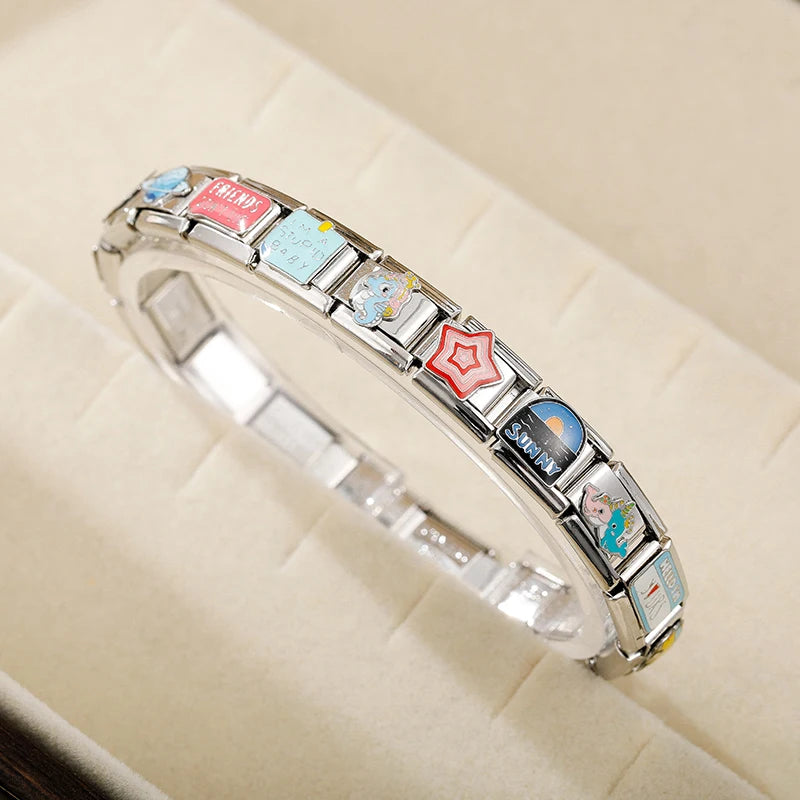 Hapiship 2023 Sweet Colour Star Dolphin Octopus Italian Charm Links Fit 9mm Stainless Steel Bracelet Jewelry DIY Making DJ596