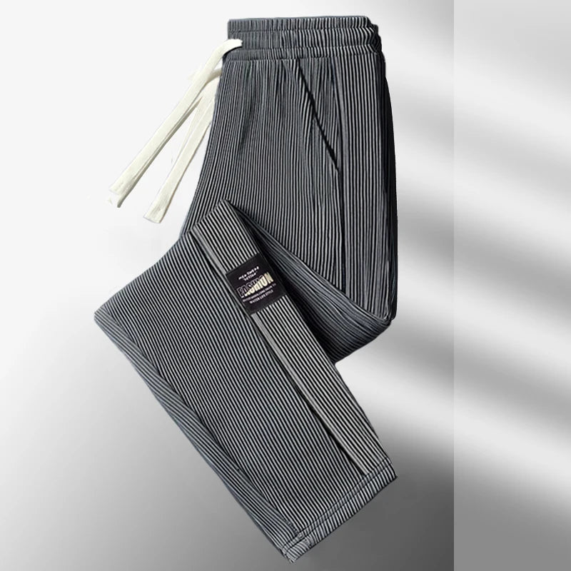 Summer Ice Silk Elastic Waist Sports Pants Men's Lightweight Straight Leg Casual Trousers Youth Fashionable Loose Fit