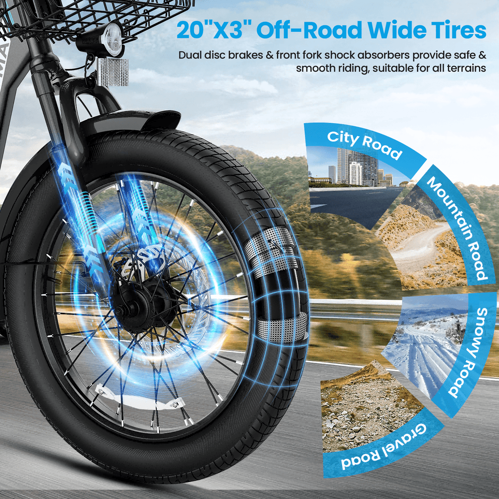 Peak 750W Adults Adjustable Electric Scooter with Seat & Basket, Rated 500W, 48V 7800mAh Lithium Battery, 25 Miles Range & 20 MPH Top Speed Commuting Electric Scooter, 20X3 inch Off-Road Tires, With LCD Display & Dual Seats,