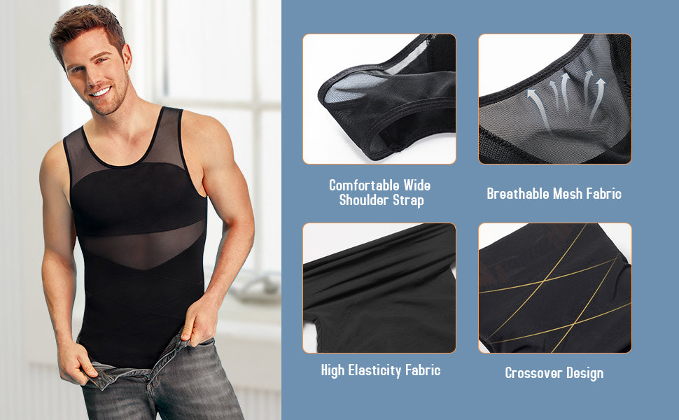 SCARBORO Men's Compression Shirt for Body Shaper Slimming Vest Tight Tummy Underwear Tank Top