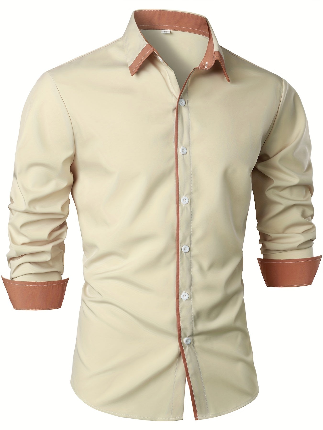 Men's Statement Trim Casual Trim Contrast Color Long Sleeve Shirt