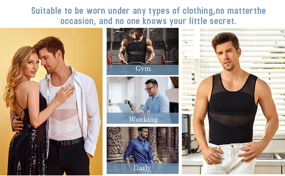SCARBORO Men's Compression Shirt for Body Shaper Slimming Vest Tight Tummy Underwear Tank Top