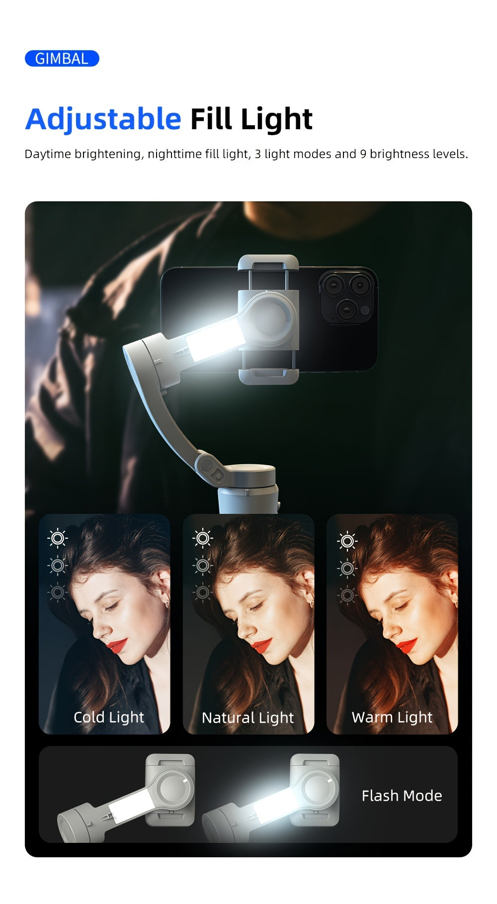 3-Axis Portable Smartphone Gimbal Stabilizer - Auto Tracking, Foldable, Rechargeable Lithium Battery, Wireless, USB Charging - Ideal for Video Recording, Vlogging, and Target Tracking