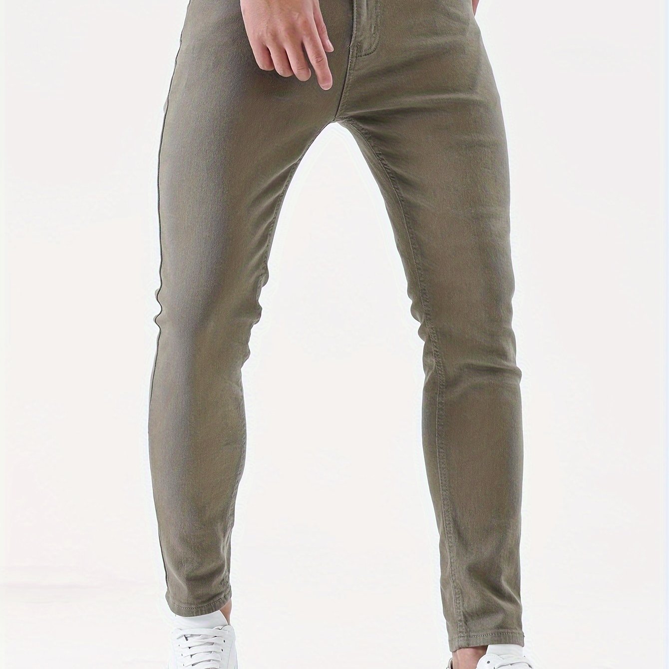 Mid Stretch Slim Fit Jeans, Men's Casual Street Style Contrast Stitching Denim Pants For Spring Summer