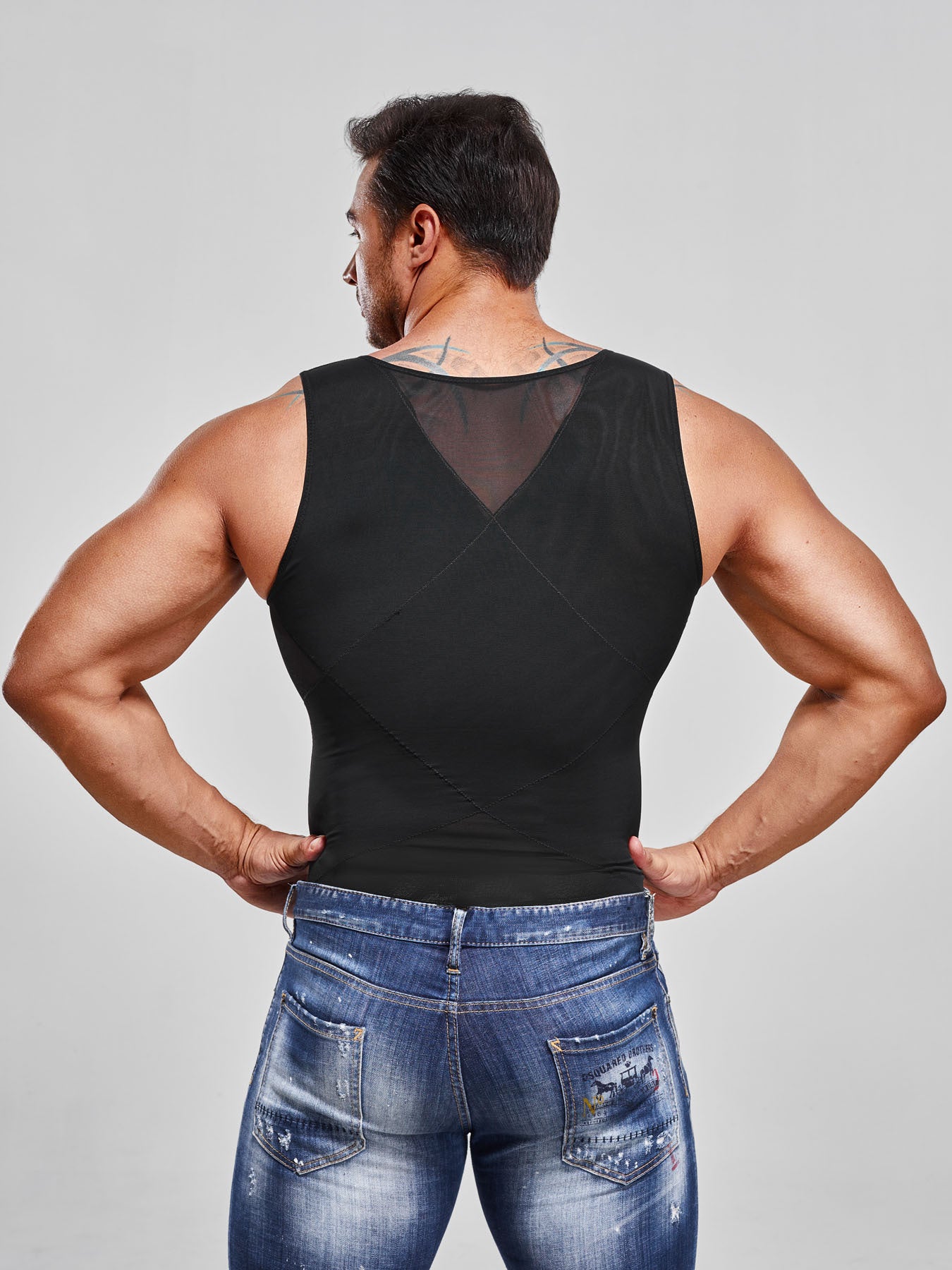 SCARBORO Men's Compression Shirt for Body Shaper Slimming Vest Tight Tummy Underwear Tank Top