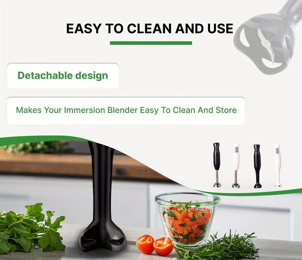 WANVOAPLS 2-Spoed Handheld Immersion Blender - Afneembare Skag vir Maklike Skoonmaak - Ophanglus vir Berging - Elektriese Handmenger vir Sop, Smoothies, Souse, Babakos, Melkskommels, Puree - Kompakte Kombuisstaafmenger vir