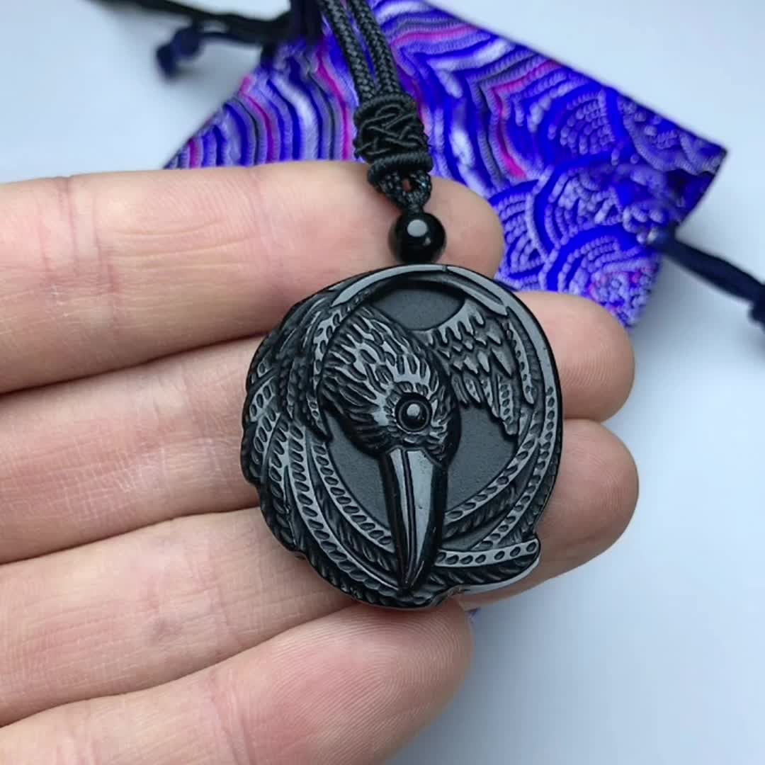 Natural Obsidian Necklace, Raptor Pendant, Crystal Necklace Pendant For Men And Women
