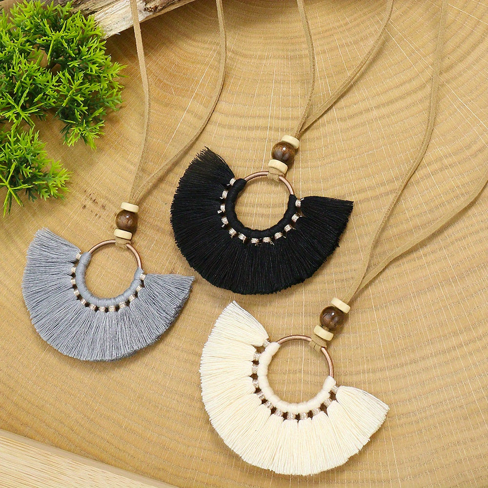 3pcs Ethnic Style Women's Fashion Pendant Necklace Set with Floral Tassel Pendant, Bronze Enamel Drip Zinc Alloy with Glass Rhinestone Inlay, Vintage Necklace