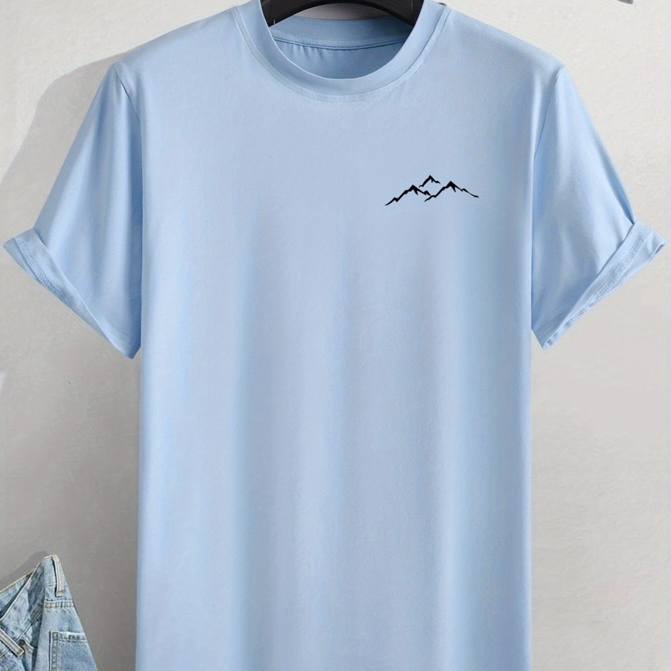Plus Size Mountain Men's Casual Trendy Graphic Print Comfortable Crew Neck Short Sleeve T-shirts, Summer Oversized Loose Tees