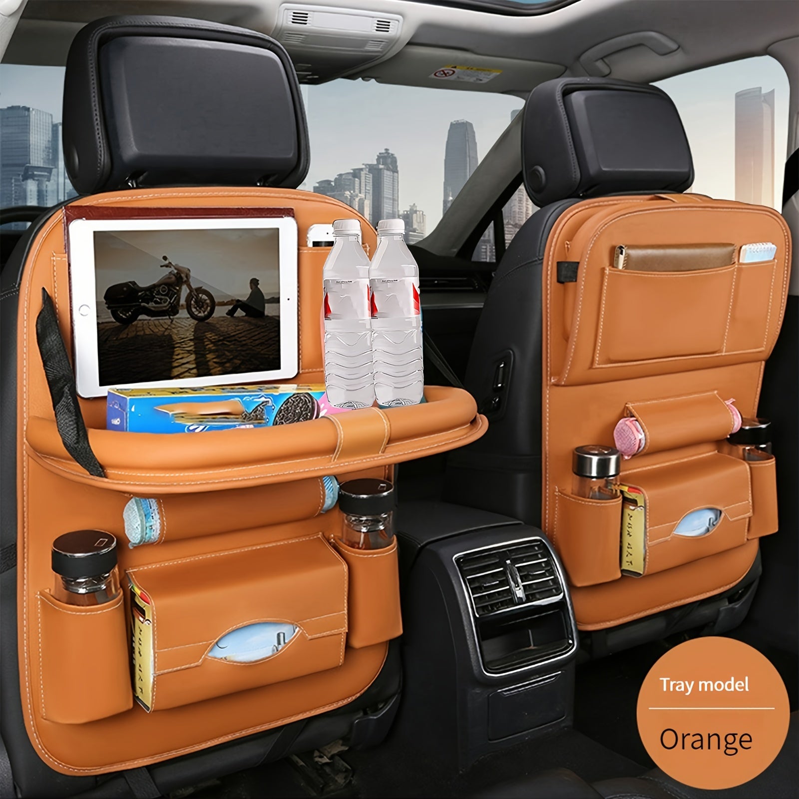 Upgrade Your Car With This Luxury PU Leather Storage Bag And Tray - Perfect For Snacks And Toys!