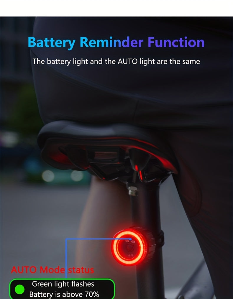 TWOOC Smart Bike Rear Light, Auto Start Stop Brake Sensing LED Charging Cycling Smart Bicycle Taillight