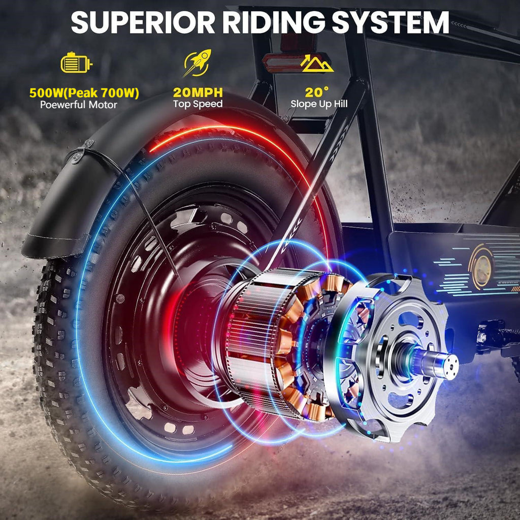 1pc Caroma 500W Electric Scooter for Adults with Seat & Basket, 16" Fat Tire, All-Terrain, 20MPH, 25Miles, 48V 7.8Ah Battery, Commuter & Off-Road E Scooter with LCD Display, Dual Disc Brake, 300lbs Max Load, Aluminum Wheels,